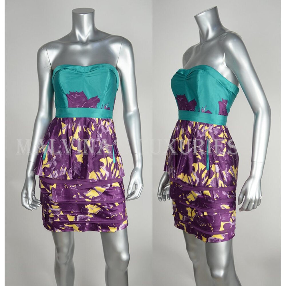 BCBG BCBGMAXAZRIA DRESS TIERED POPLIN SWEETHEART BODICE STRAPLESS US sz 2 - Picture 2 of 7